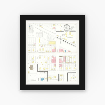 Old map wall art mockup — black gallery frame with white mat — Sanborn Fire Insurance Map from Menlo, Guthrie County, Iowa (1933), Sheet #0001