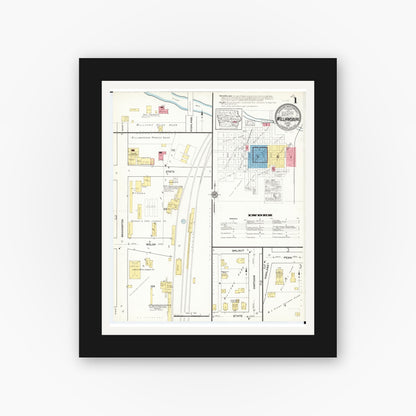 Old map wall art mockup — black gallery frame with white mat — Sanborn Fire Insurance Map from Williamsburg, Iowa County, Iowa (1916) â€” Complete Set