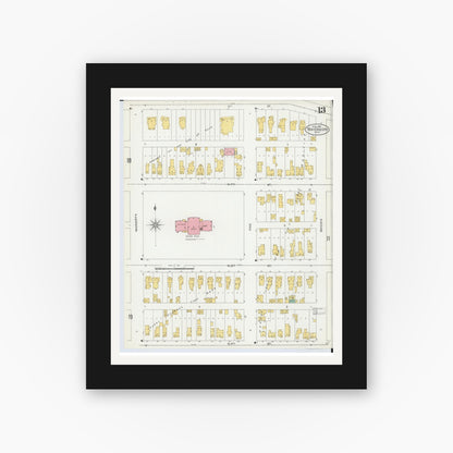 Old map wall art mockup — black gallery frame with white mat — Sanborn Fire Insurance Map from Traverse City, Grand Traverse County, Michigan (1904), Sheet #0013