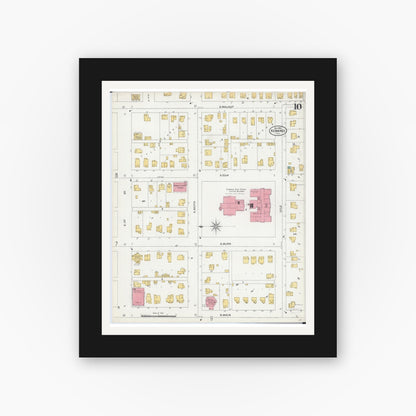 Old map wall art mockup — black gallery frame with white mat — Sanborn Fire Insurance Map from Kewanee, Henry County, Illinois (1905), Sheet #0010