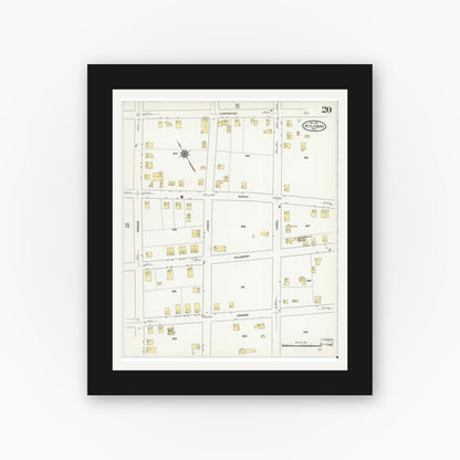 Old map wall art mockup — black gallery frame with white mat — Sanborn Fire Insurance Map from Attleboro, Bristol County, Massachusetts (1911), Sheet #0020