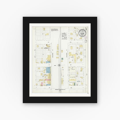 Old map wall art mockup — black gallery frame with white mat — Sanborn Fire Insurance Map from Luling, Caldwell County, Texas (1902), Sheet #0001