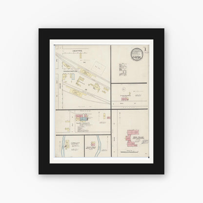 Old map wall art mockup — black gallery frame with white mat — Sanborn Fire Insurance Map from Clinton, Henry County, Missouri (1885) - Complete Map Set