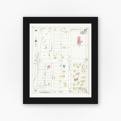Old map wall art mockup — black gallery frame with white mat — Sanborn Fire Insurance Map from Beloit, Rock County, Wisconsin (1926), Sheet #0014