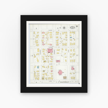 Old map wall art mockup — black gallery frame with white mat — Sanborn Fire Insurance Map from Alliance, Stark County, Ohio (1904), Sheet #0008