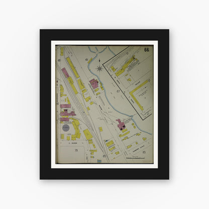 Old map wall art mockup — black gallery frame with white mat — Sanborn Fire Insurance Map from Jackson, Jackson County, Michigan (1907), Sheet #0066