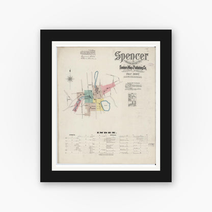 Old map wall art mockup — black gallery frame with white mat — Sanborn Fire Insurance Map from Spencer, Worcester County, Massachusetts (1887) - Complete Map Set
