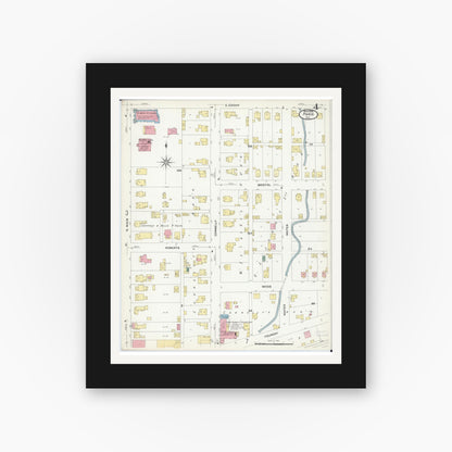Old map wall art mockup — black gallery frame with white mat — Sanborn Fire Insurance Map from Paris, Edgar County, Illinois (1908), Sheet #0004
