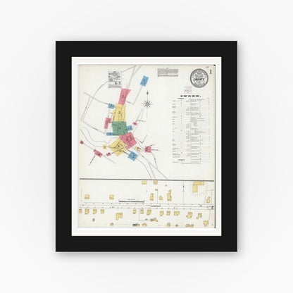 Old map wall art mockup — black gallery frame with white mat — Sanborn Fire Insurance Map from Liberty, Sullivan County, New York (1904), Sheet #0001