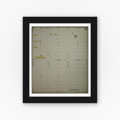 Old map wall art mockup — black gallery frame with white mat — Sanborn Fire Insurance Map from Madison, Dane County, Wisconsin (1908), Sheet #0010