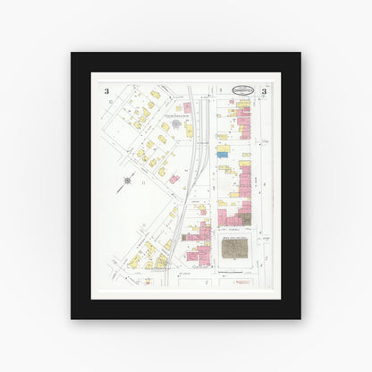 Old map wall art mockup — black gallery frame with white mat — Sanborn Fire Insurance Map from Edwardsville, Madison County, Illinois (1930), Sheet #0003