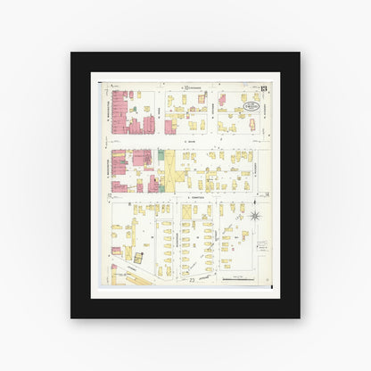 Old map wall art mockup — black gallery frame with white mat — Sanborn Fire Insurance Map from Owosso, Shiawassee County, Michigan (1908), Sheet #0013