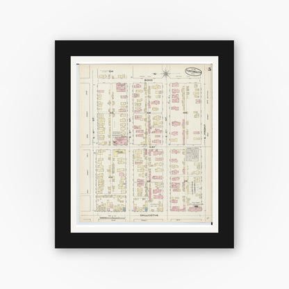 Old map wall art mockup — black gallery frame with white mat — Sanborn Fire Insurance Map from Portsmouth, Scioto County, Ohio (1884), Sheet #0005