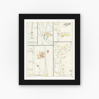 Old map wall art mockup — black gallery frame with white mat — Sanborn Fire Insurance Map from Millbury, Worcester County, Massachusetts (1913), Sheet #0010