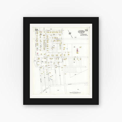 Old map wall art mockup — black gallery frame with white mat — Sanborn Fire Insurance Map from Stroudsburg, Monroe County, Pennsylvania (1923), Sheet #0033