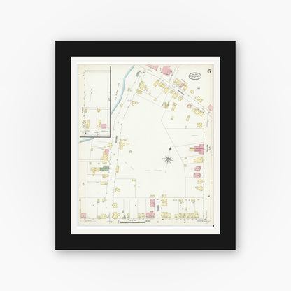 Old map wall art mockup — black gallery frame with white mat — Sanborn Fire Insurance Map from Freeport, Armstrong County, Pennsylvania (1908), Sheet #0006
