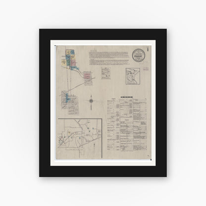 Old map wall art mockup — black gallery frame with white mat — Sanborn Fire Insurance Map from Hibbing, Saint Louis County, Minnesota (1913), Sheet #0001