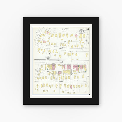 Old map wall art mockup — black gallery frame with white mat — Sanborn Fire Insurance Map from Conneaut, Ashtabula County, Ohio (1909), Sheet #0016