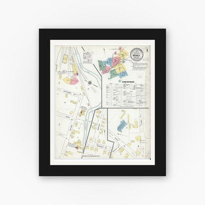 Old map wall art mockup — black gallery frame with white mat — Sanborn Fire Insurance Map from Warwick, Orange County, New York (1910) - Complete Map Set