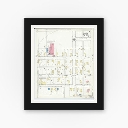 Old map wall art mockup — black gallery frame with white mat — Sanborn Fire Insurance Map from Leipsic, Putnam County, Ohio (1916), Sheet #0004