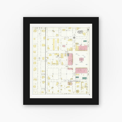 Old map wall art mockup — black gallery frame with white mat — Sanborn Fire Insurance Map from Cooper, Delta County, Texas (1909), Sheet #0003