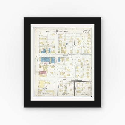 Old map wall art mockup — black gallery frame with white mat — Sanborn Fire Insurance Map from Boscobel, Grant County, Wisconsin (1912), Sheet #0003