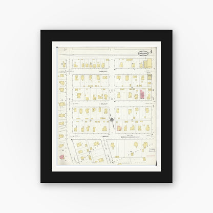 Old map wall art mockup — black gallery frame with white mat — Sanborn Fire Insurance Map from Shelbina, Shelby County, Missouri (1916), Sheet #0004