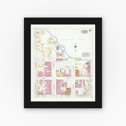 Old map wall art mockup — black gallery frame with white mat — Sanborn Fire Insurance Map from Albert Lea, Freeborn County, Minnesota (1918), Sheet #0008