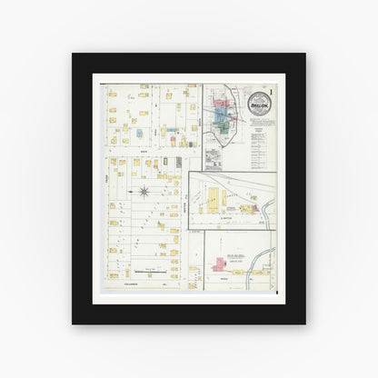 Old map wall art mockup — black gallery frame with white mat — Sanborn Fire Insurance Map from Brillion, Calumet County, Wisconsin (1906) - Complete Map Set
