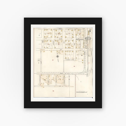 Old map wall art mockup — black gallery frame with white mat — Sanborn Fire Insurance Map from Bartlett, Bell and Williamson Counties, Texas (1940), Sheet #0005