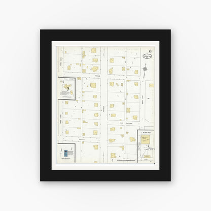 Old map wall art mockup — black gallery frame with white mat — Sanborn Fire Insurance Map from Dublin, Erath County, Texas (1912), Sheet #0006
