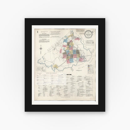 Old map wall art mockup — black gallery frame with white mat — Sanborn Fire Insurance Map from Needham, Norfolk County, Massachusetts (1948), Sheet #0001
