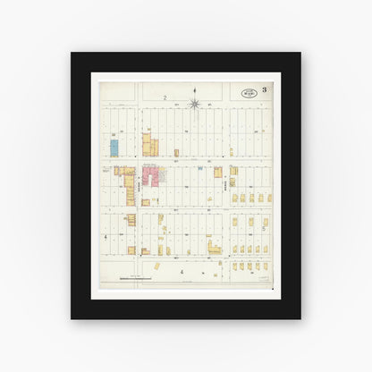 Old map wall art mockup — black gallery frame with white mat — Sanborn Fire Insurance Map from Miami, Dade County, Florida (1899), Sheet #0003