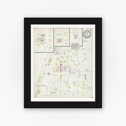Old map wall art mockup — black gallery frame with white mat — Sanborn Fire Insurance Map from West Plains, Howell County, Missouri (1893) - Complete Map Set