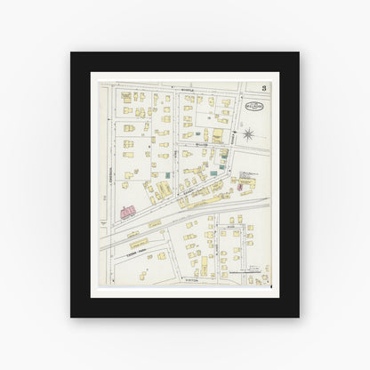 Old map wall art mockup — black gallery frame with white mat — Sanborn Fire Insurance Map from Melrose, Middlesex County, Massachusetts (1892), Sheet #0003
