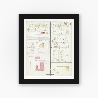 Old map wall art mockup — black gallery frame with white mat — Sanborn Fire Insurance Map from Macon, Macon County, Missouri (1902), Sheet #0007