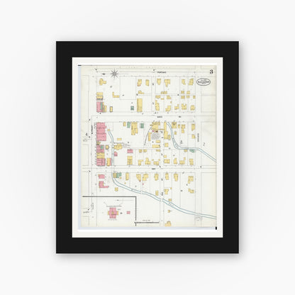 Old map wall art mockup — black gallery frame with white mat — Sanborn Fire Insurance Map from Buchanan, Berrien County, Michigan (1900), Sheet #0003