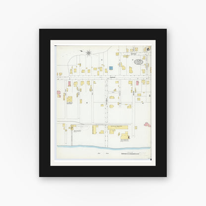Old map wall art mockup — black gallery frame with white mat — Sanborn Fire Insurance Map from Ripley, Brown County, Ohio (1904), Sheet #0006