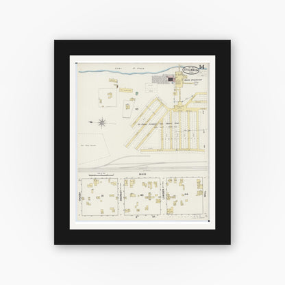 Old map wall art mockup — black gallery frame with white mat — Sanborn Fire Insurance Map from Stillwater, Washington County, Minnesota (1888), Sheet #0014