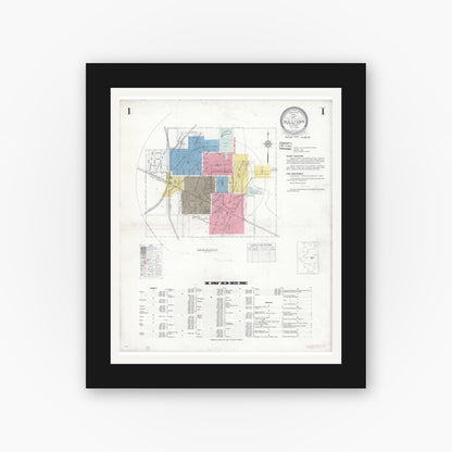 Old map wall art mockup — black gallery frame with white mat — Sanborn Fire Insurance Map from Sullivan, Moultrie County, Illinois (1932), Sheet #0001