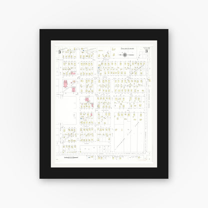 Old map wall art mockup — black gallery frame with white mat — Sanborn Fire Insurance Map from Remsen, Plymouth County, Iowa (1941), Sheet #0003