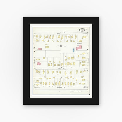 Old map wall art mockup — black gallery frame with white mat — Sanborn Fire Insurance Map from Fairport, Monroe County, New York (1909), Sheet #0004
