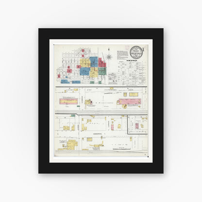 Old map wall art mockup — black gallery frame with white mat — Sanborn Fire Insurance Map from Shelbyville, Shelby County, Illinois (1906) - Complete Map Set