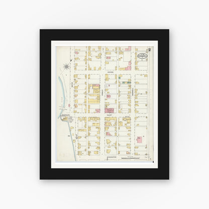 Old map wall art mockup — black gallery frame with white mat — Sanborn Fire Insurance Map from Orbisonia, Huntingdon County, Pennsylvania (1904), Sheet #0002