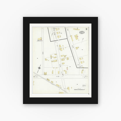 Old map wall art mockup — black gallery frame with white mat — Sanborn Fire Insurance Map from Webster, Worcester County, Massachusetts (1911), Sheet #0003