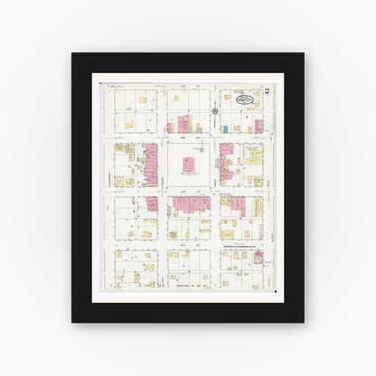 Old map wall art mockup — black gallery frame with white mat — Sanborn Fire Insurance Map from Grant City, Worth County, Missouri (1916), Sheet #0002