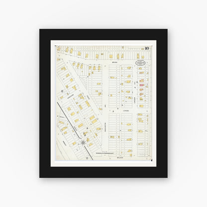 Old map wall art mockup — black gallery frame with white mat — Sanborn Fire Insurance Map from Crookston, Polk County, Minnesota (1900), Sheet #0010