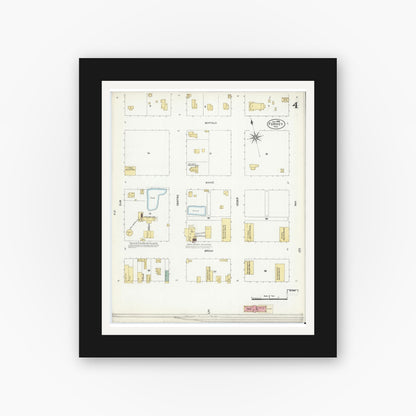 Old map wall art mockup — black gallery frame with white mat — Sanborn Fire Insurance Map from Forney, Kaufman County, Texas (1906), Sheet #0004