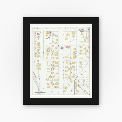 Old map wall art mockup — black gallery frame with white mat — Sanborn Fire Insurance Map from La Porte, La Porte County, Indiana (1901), Sheet #0003
