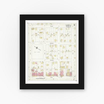 Old map wall art mockup — black gallery frame with white mat — Sanborn Fire Insurance Map from Mound City, Holt County, Missouri (1911), Sheet #0002